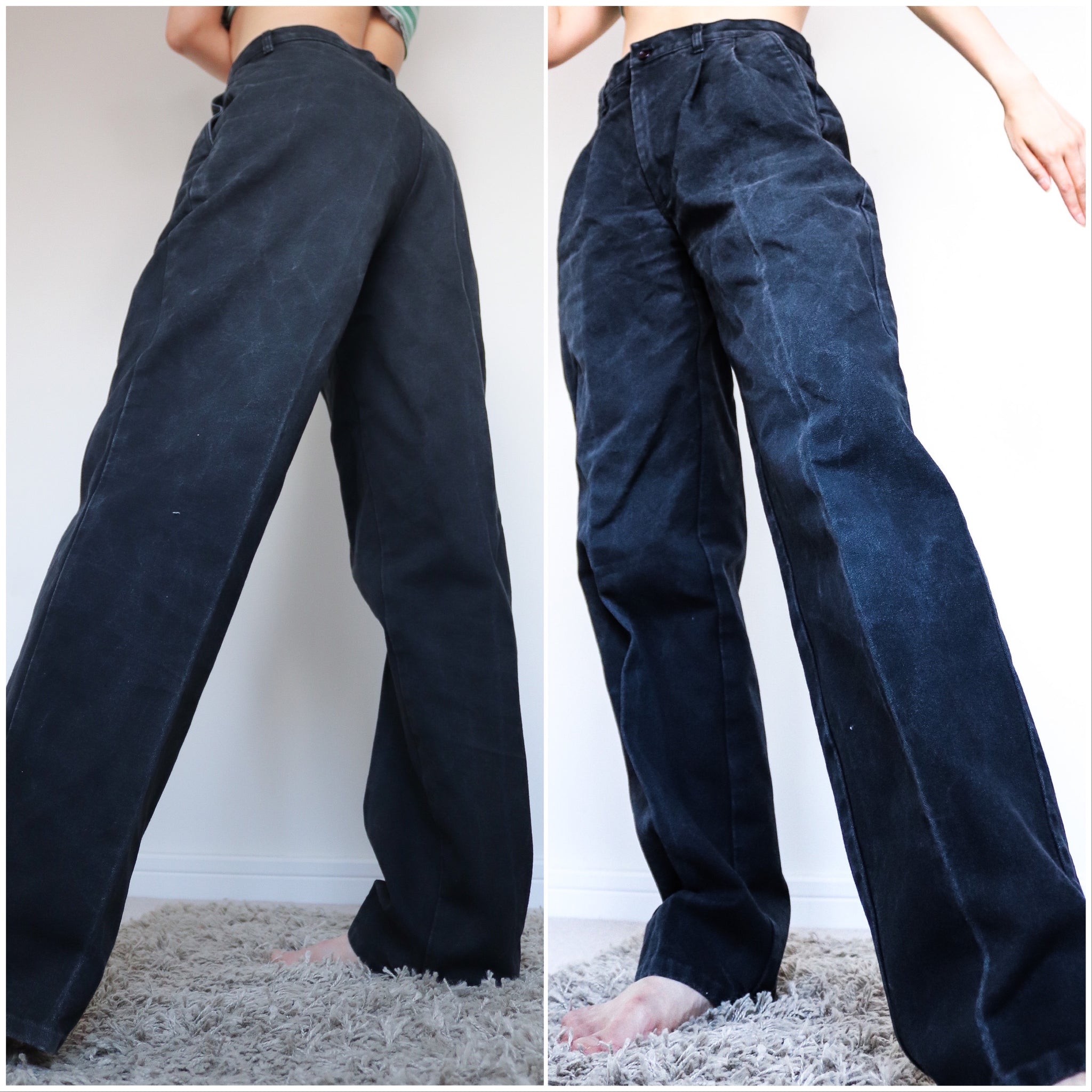 90s VINTAGE JEANS HIGH WAISTED BLACK JEANS TROUSERS