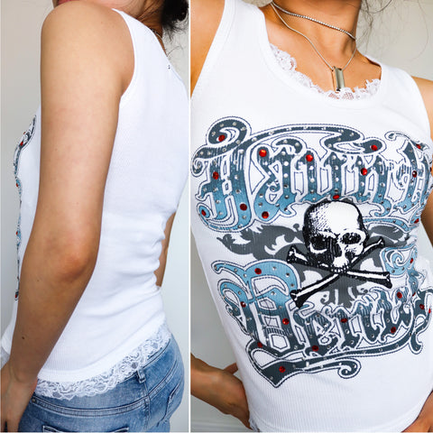 Y2K 90s 00s white skull lace trims vest