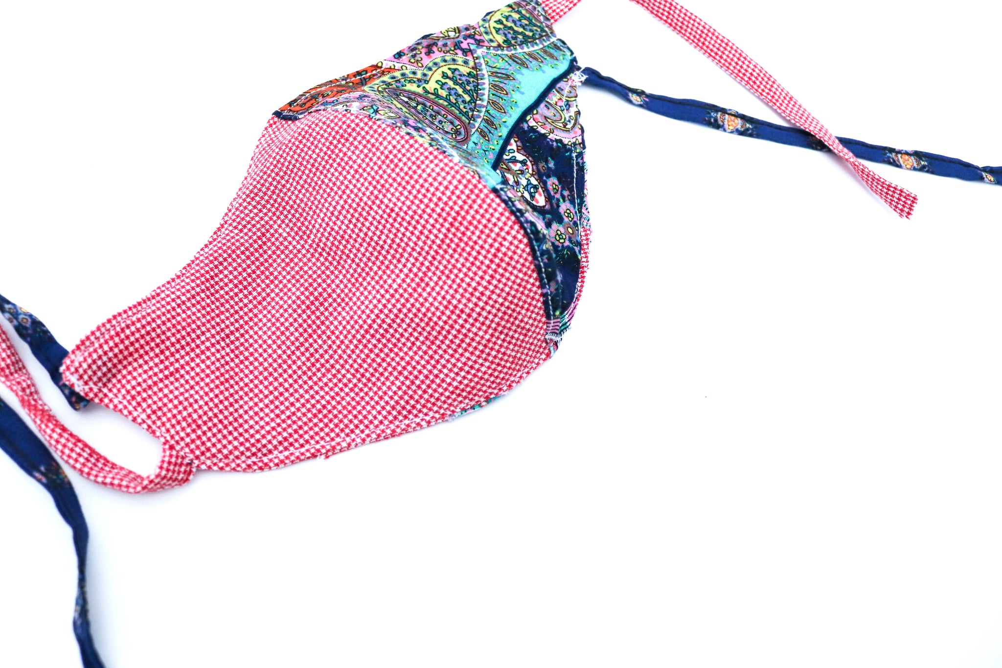 RED GINGHAM NAVY MULTI COLOURS HIPPIE BOHO BANDANA STYLE FLORAL CONTRAST DOUBLE SIDES REVERSIBLE NON MEDICAL FABRIC FACE MASK