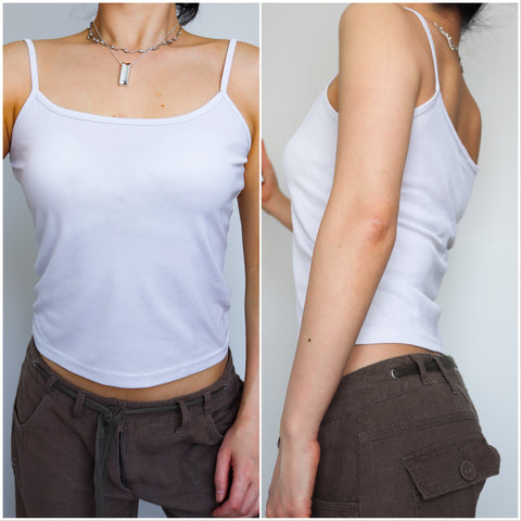 90S 00 Y2K LIGHT GREY STRAP CAMI STRETCHY VEST TOP