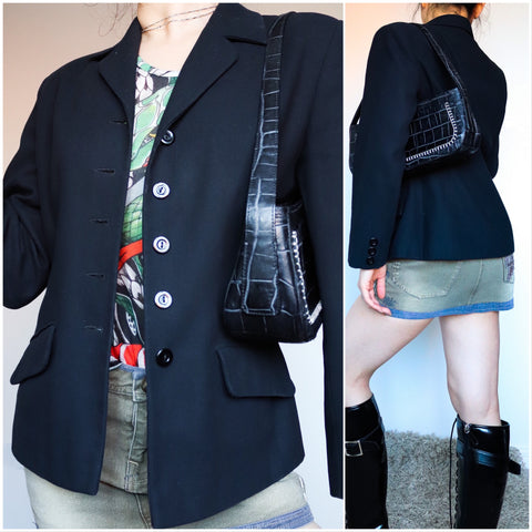 VINTAGE SIMPLE CLASSIC BLACK SUIT COAT BLAZER JACKET