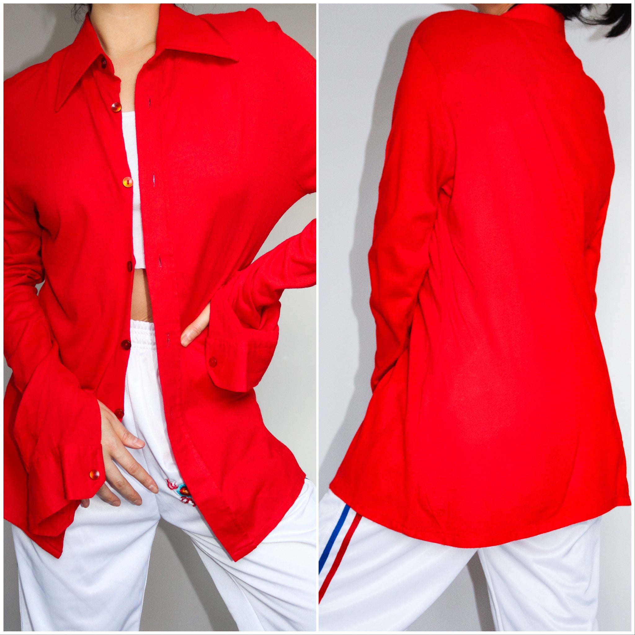 90S VINTAGE RED LONG SLIM FIT SHIRT TOP