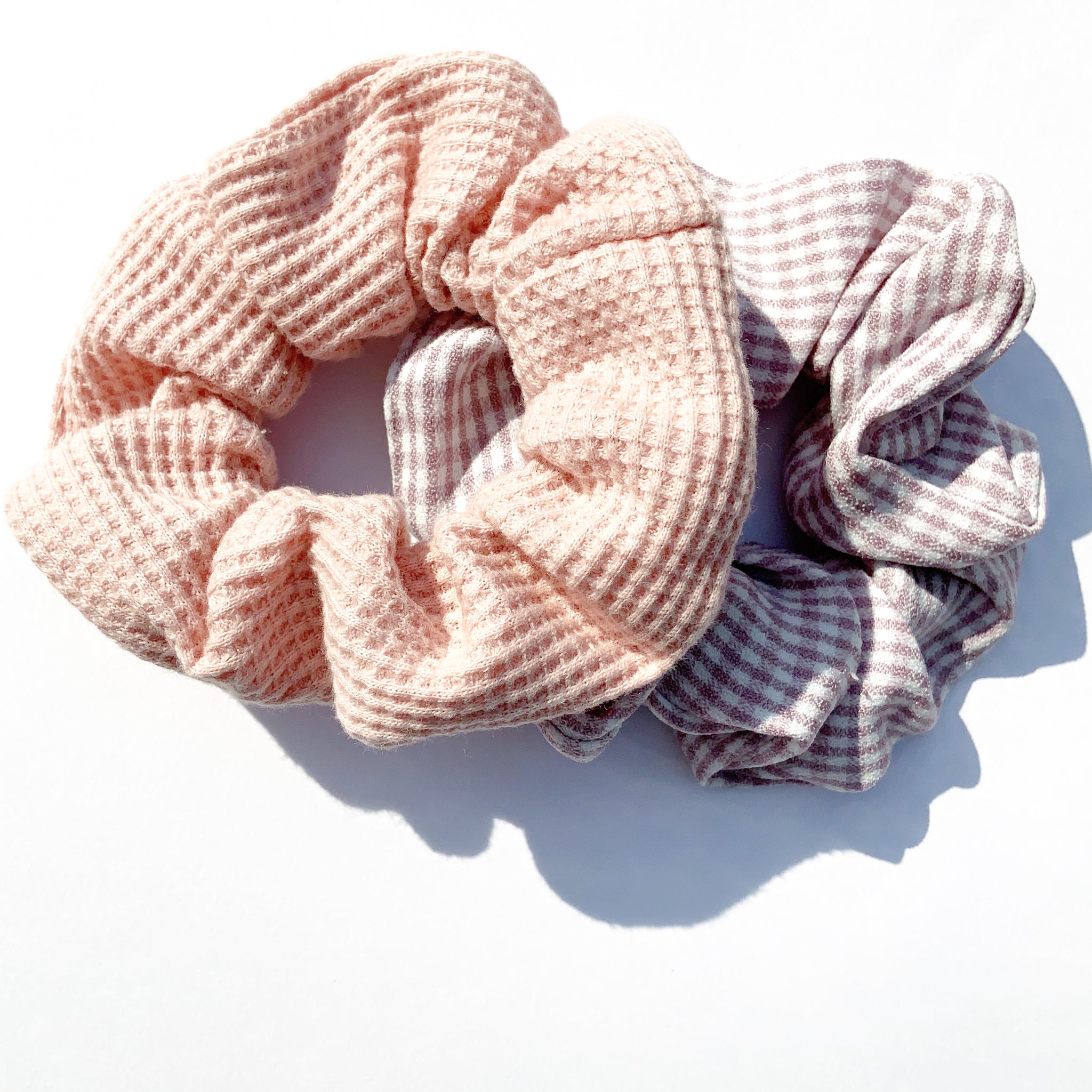 CUTE PINK PEACH CHECK SCRUNCHIE HAIRBAND SET HAIR ACCESSORIES