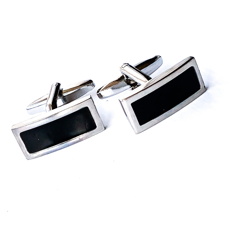 MEN RECTANGLE SILVER BLACK SIMPLE CUFFLINKS