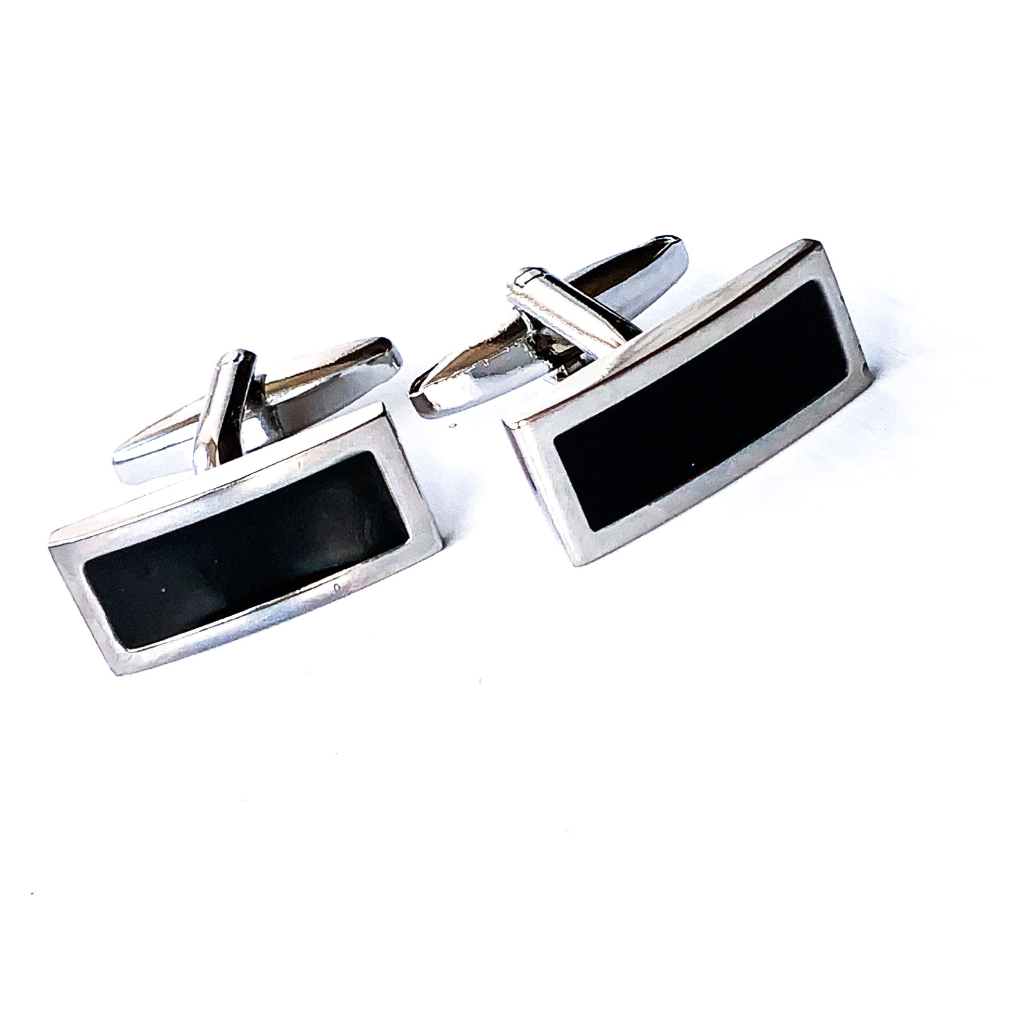 MEN RECTANGLE SILVER BLACK SIMPLE CUFFLINKS
