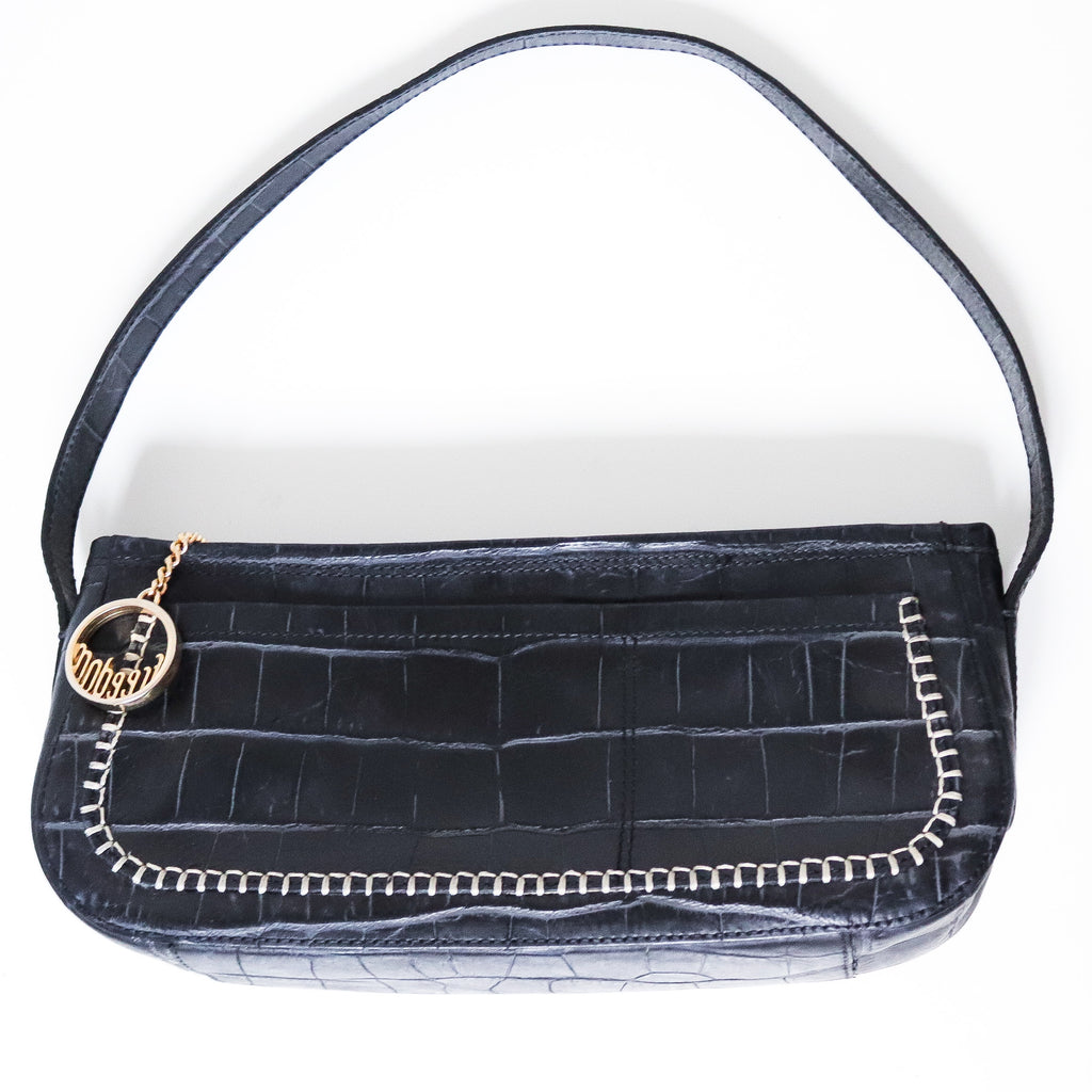90S Y2K 2000S VINTAGE ROBERTO CAVALLI BLACK REAL LEATHER LONG SHOULDER BAG