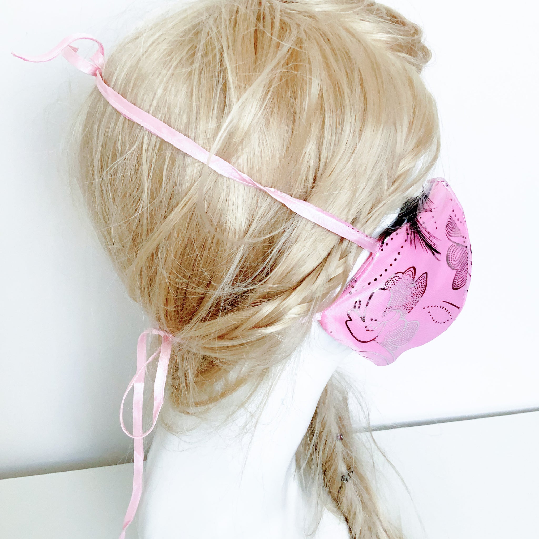 PINK ORIENTAL FLORAL SATIN 3 LAYERS WITH FILTER POCKET FACE FABRIC STYLING MASK