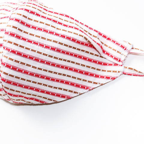 STRIPY RED BROWN COTTON 3 LAYERS WITH FILTER POCKET NON MEDICAL TAILOR MADE FACE MASK FOR KID TEEN WOMEN LADIES MEN