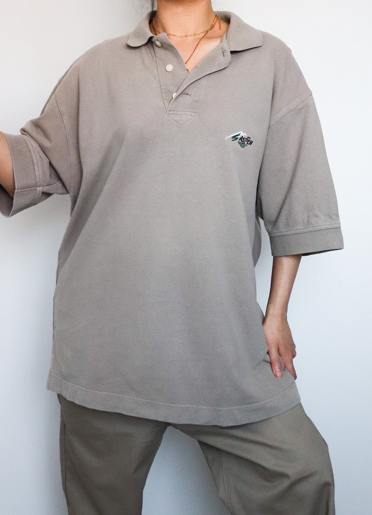 VIMTAGE MEN BEIGE  CUTTER & BUCK POLO SHIRT