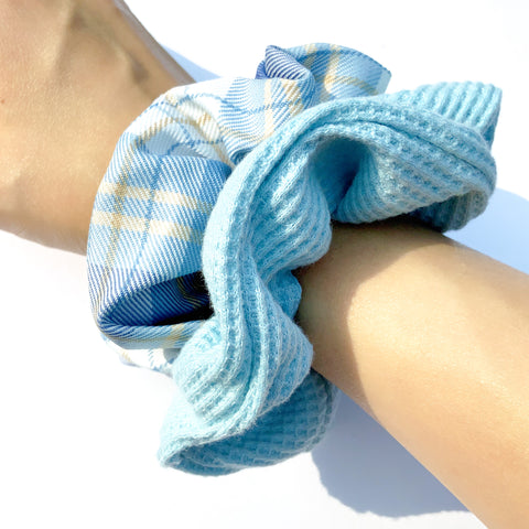 CUTE  BLUE CHECK SCRUNCHIE HAIRBAND SET HAIR ACCESSORIES