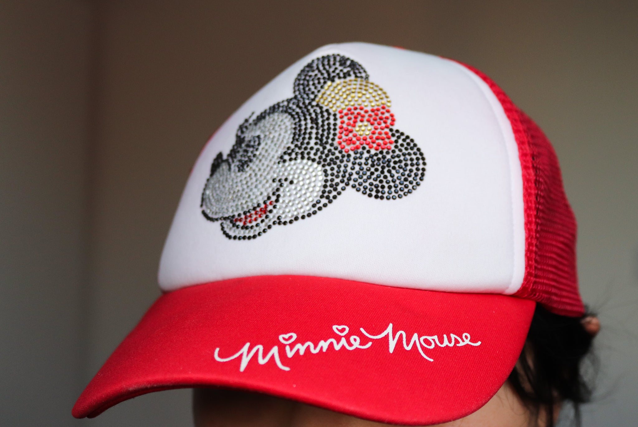 90s Y2k 00s VINTAGE DISNEY DIAMANTE STONES MINNIE MOUSE BASEBALL RED ADULT HAT