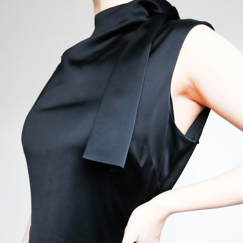 VINTAGE CLASSIC ELEGANT FRENCH CONNECTION BLACK FORMAL SILK BLENDED  SLEEVELESS SIMPLE DRESS