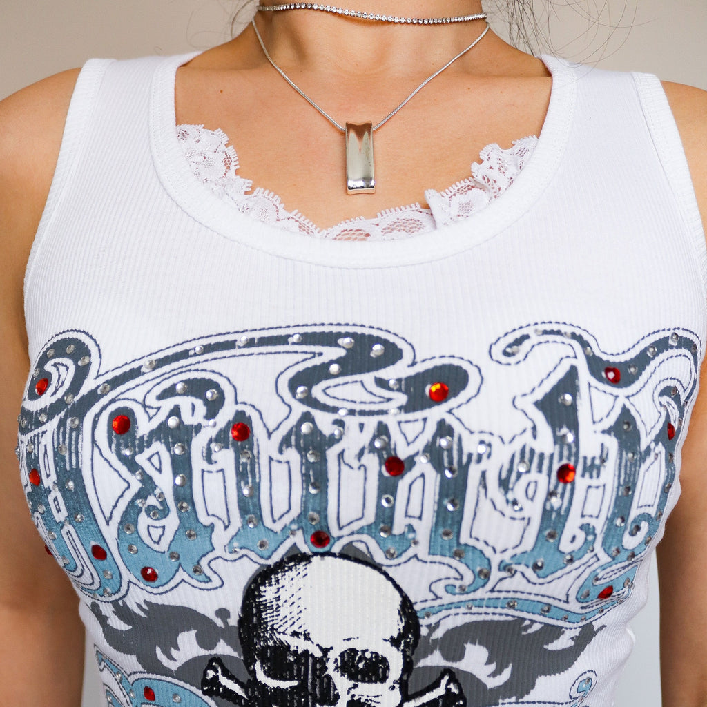Y2K 90s 00s white skull lace trims vest