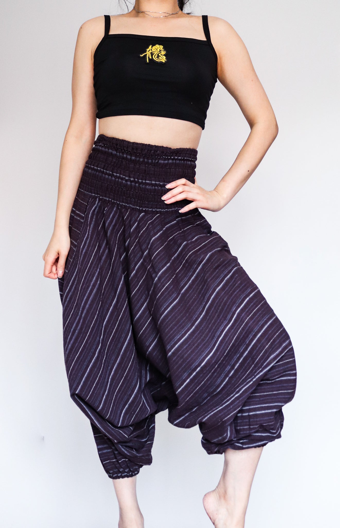 VINTAGE COTTON SHIRRING WAIST HAREM PANTS TROUSERS