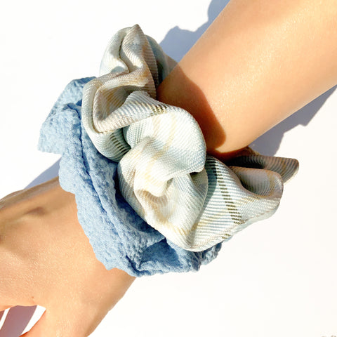 CUTE BLUE CHECK SCRUNCHIE HAIRBAND SET HAIR ACCESSORIES
