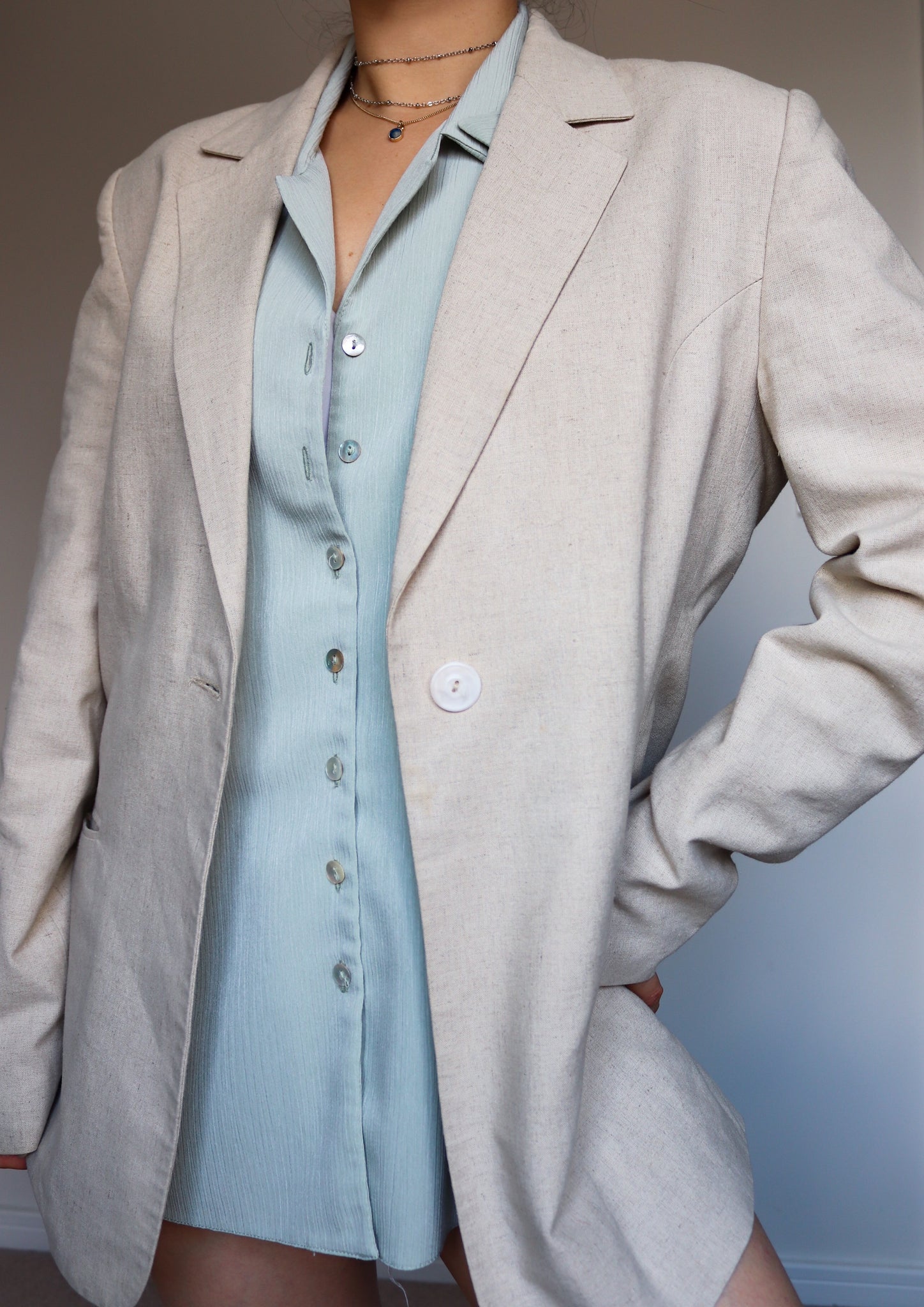 VINTAGE PALE GREEN RELAXED BOX FIT BOXY TEXTURED FABRIC SHORT SLEEVES SHIRT BLOUSE TOP