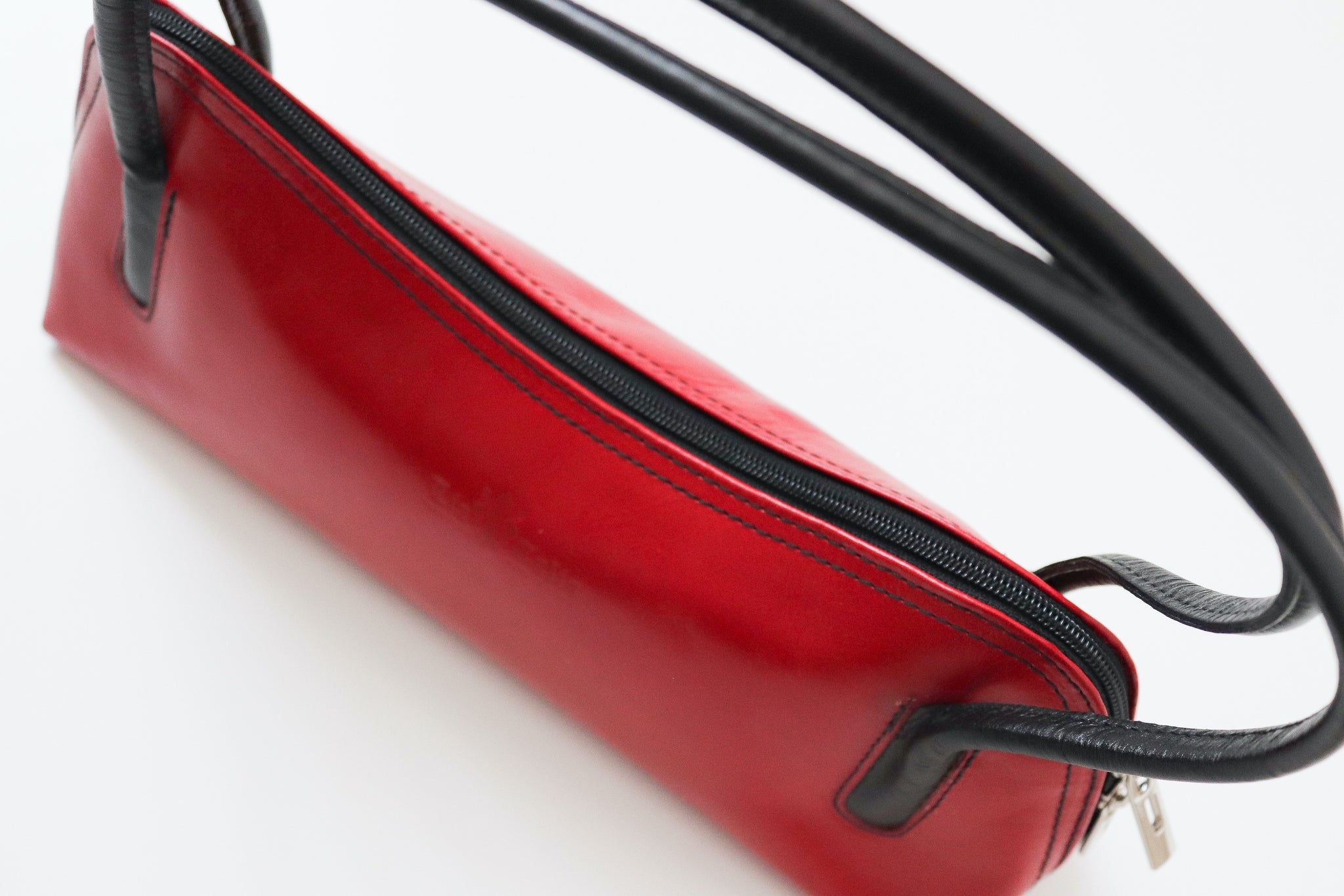 90S Y2K 2000S VINTAGE LIA TALIA RED REAL LEATHER LONG SHOULDER BAG