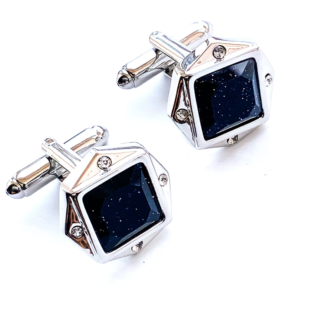 MEN BLACK SPACE SILVER DIAMANTE CUFFLINKS