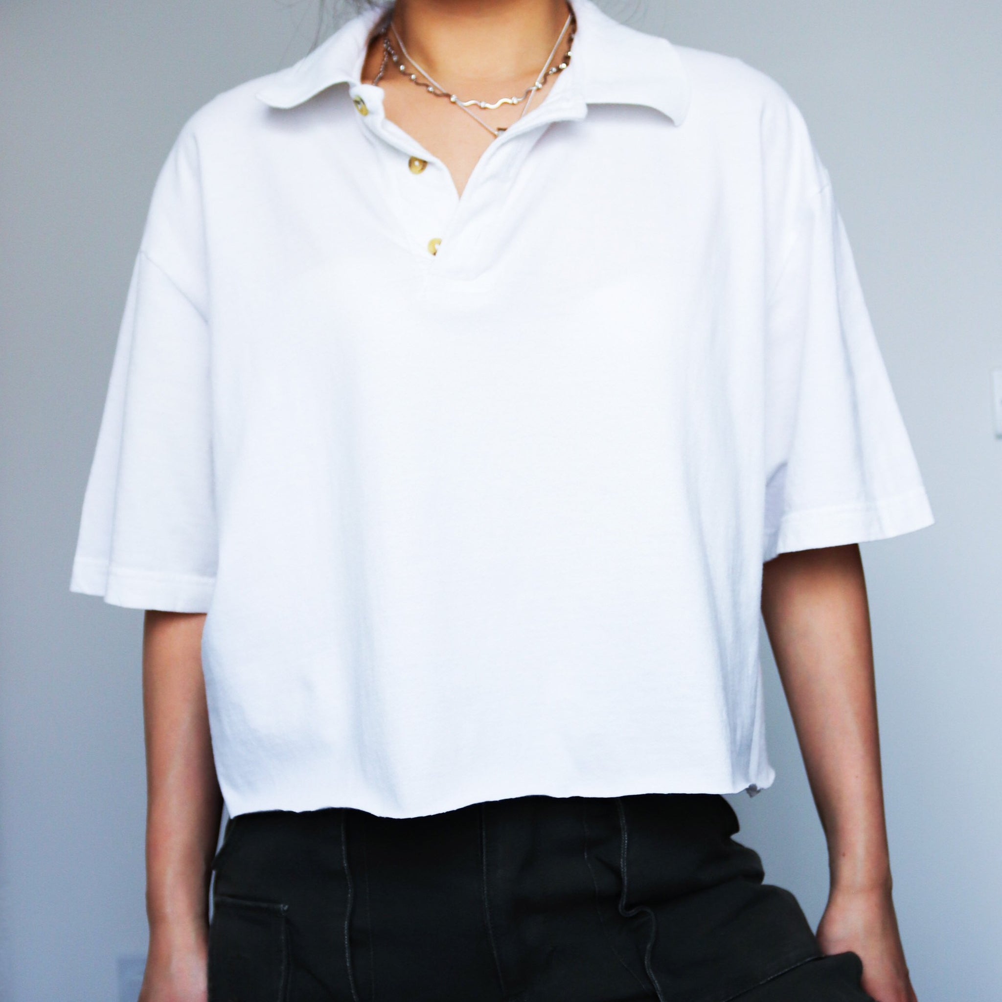 90s Y2k VINTAGE WASHED WHITE BOXY CROP TEE TOP