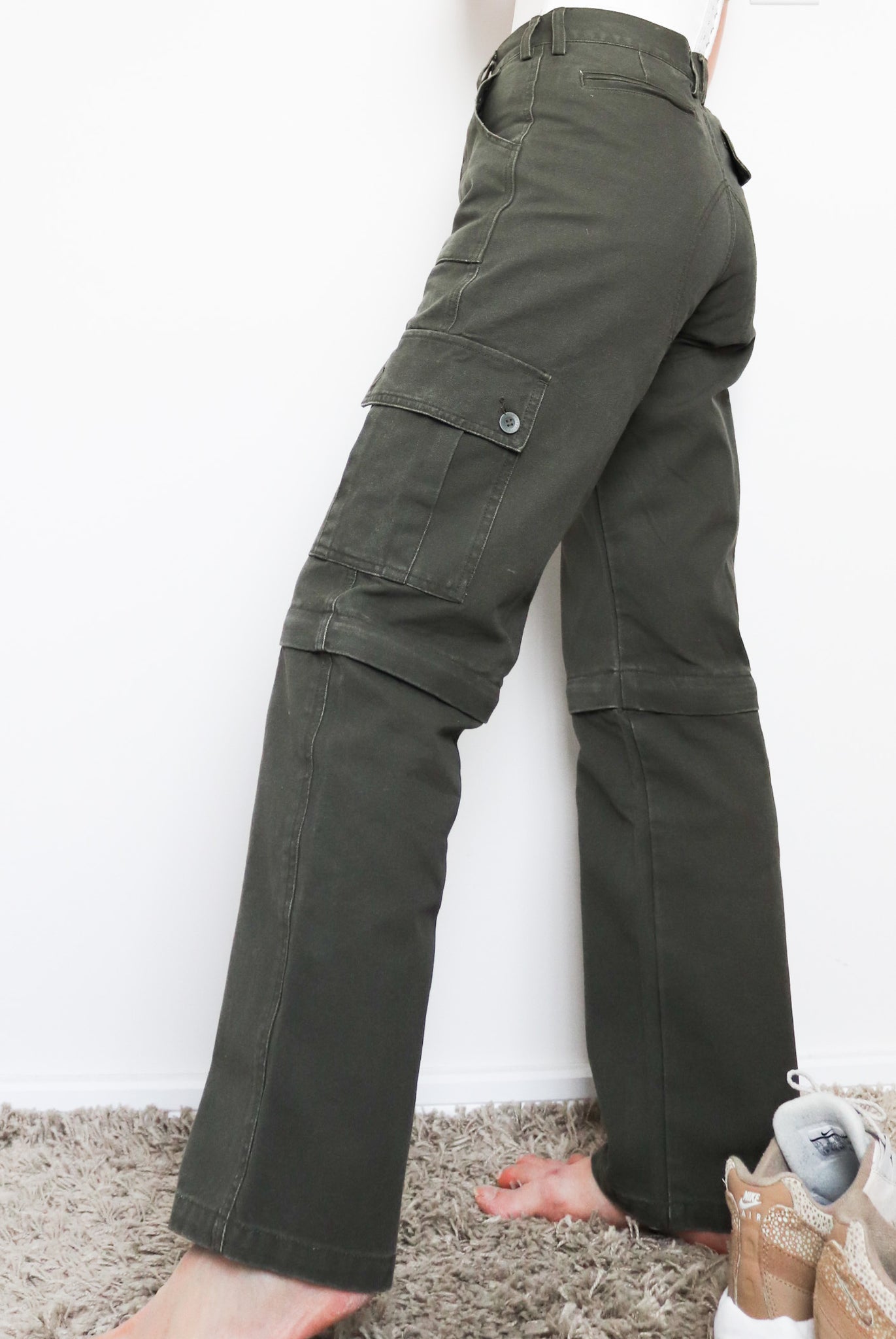 VINTAGE GREEN LARGE POCKETS CARGO MILITARY STYLE PANTS TROUSERS