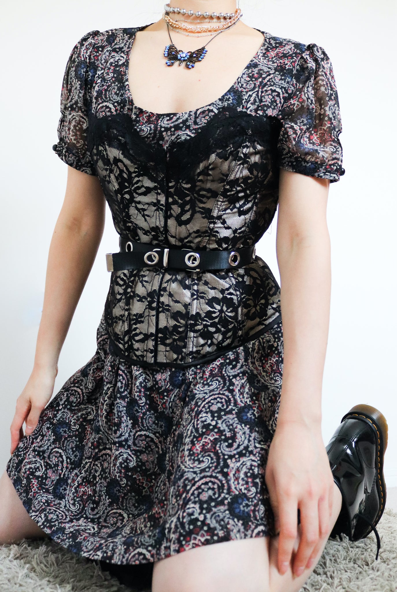 Y2K 90S 00S VINTAGE BLACK LACE  BONE BUSTIER CORSET TIE  TOP