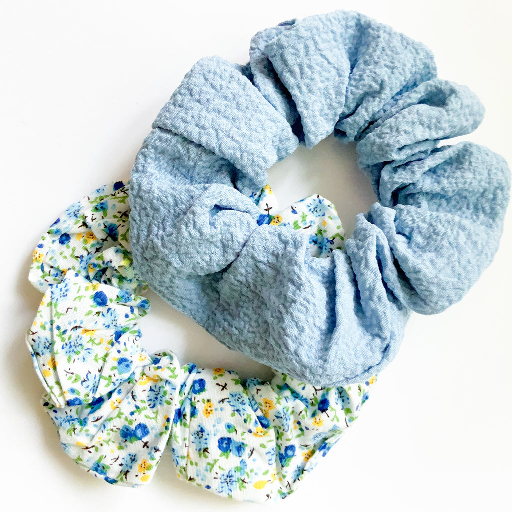 CUTE FLORAL BLUE SCRUNCHIE HAIRBAND SET HAIR ACCESSORIES