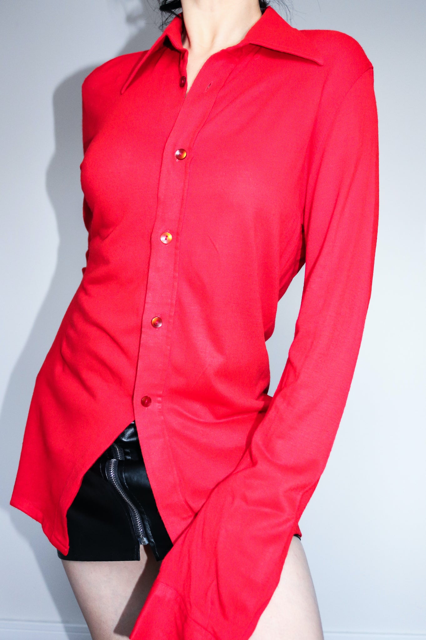 90S VINTAGE RED LONG SLIM FIT SHIRT TOP