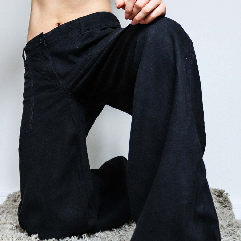 90s Y2K 00s SIMPLE BLACK LINEN BLEND TROUSERS