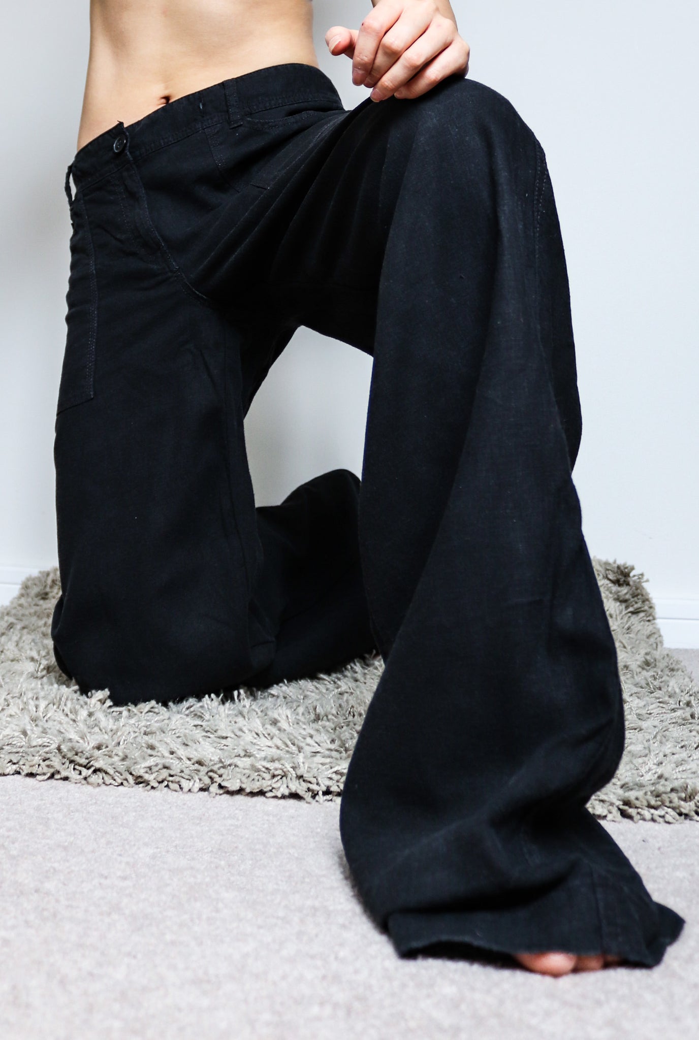 90s Y2K 00s SIMPLE BLACK LINEN BLEND TROUSERS