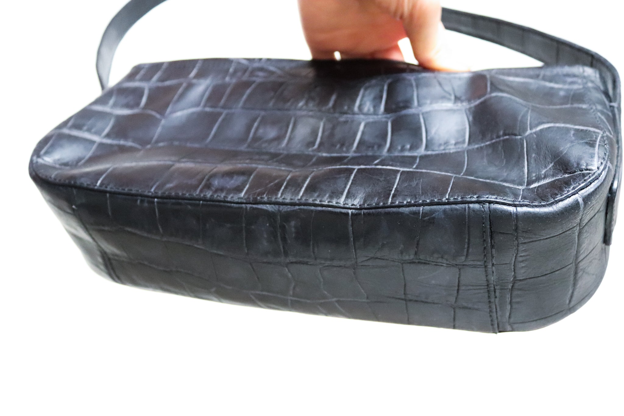 90S Y2K 2000S VINTAGE ROBERTO CAVALLI BLACK REAL LEATHER LONG SHOULDER BAG