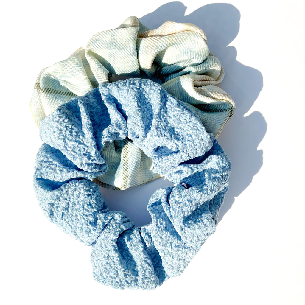 CUTE BLUE CHECK SCRUNCHIE HAIRBAND SET HAIR ACCESSORIES