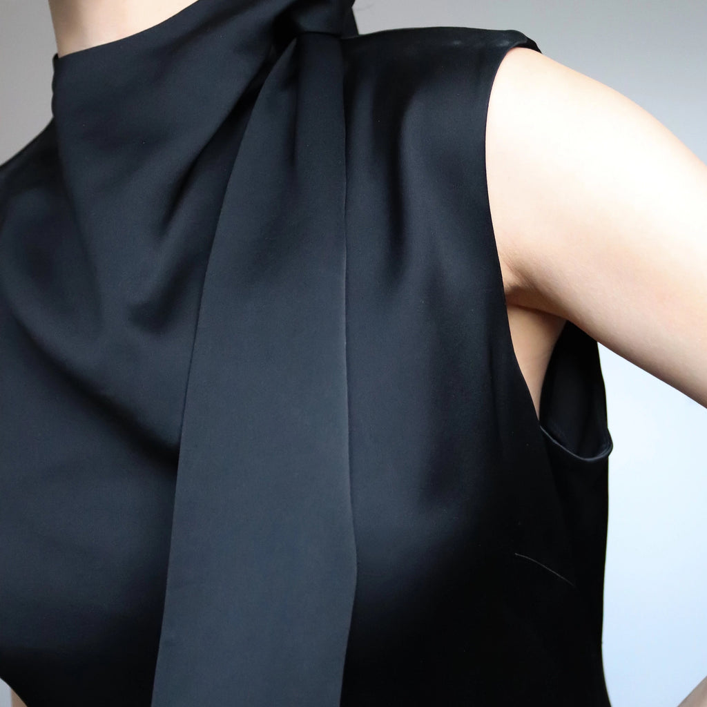 VINTAGE CLASSIC ELEGANT FRENCH CONNECTION BLACK FORMAL SILK BLENDED  SLEEVELESS SIMPLE DRESS