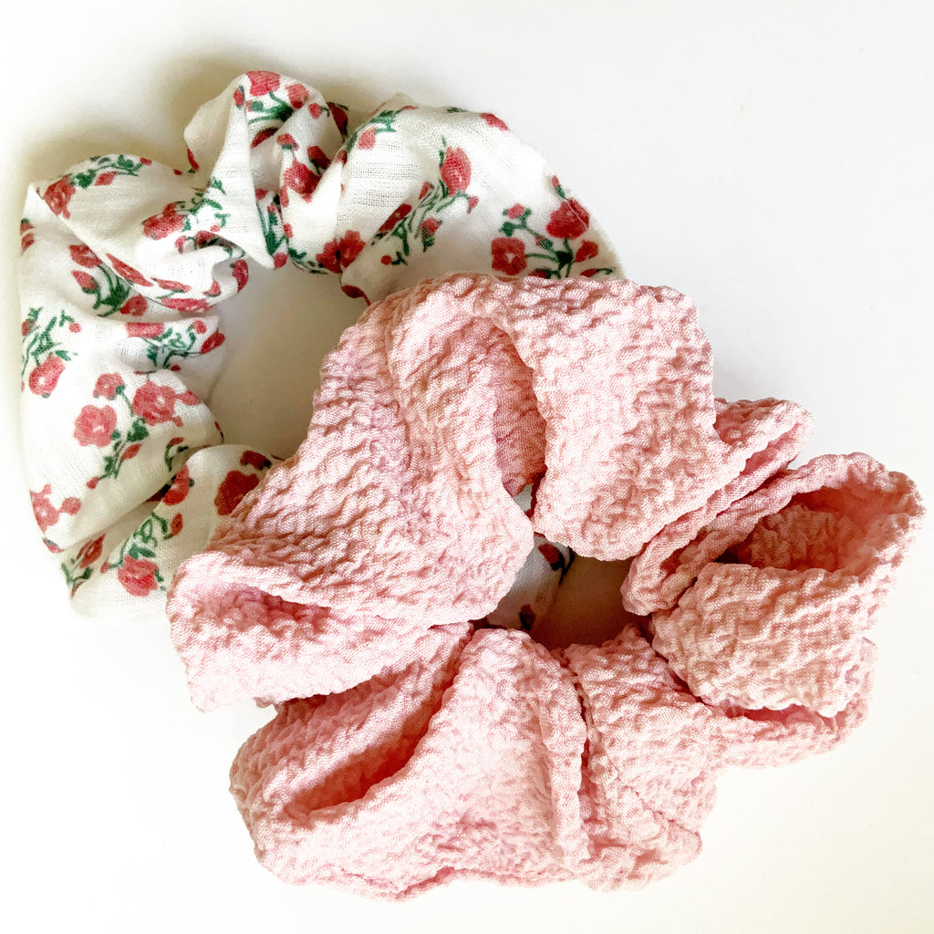 CUTE FLORAL PINK SCRUNCHIE HAIRBAND SET HAIR ACCESSORIES