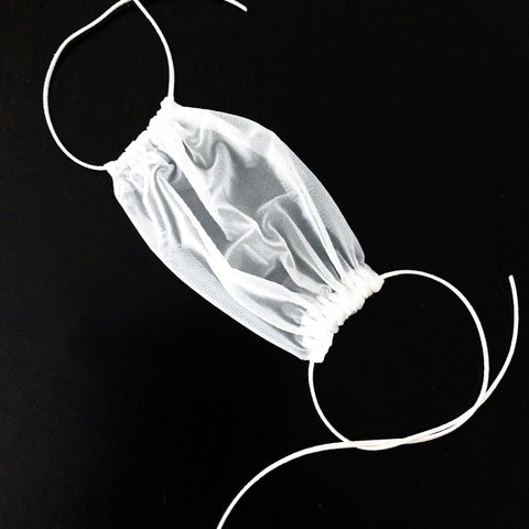 WHITE SHEER MASK FACE MASK WITH FAUX SUEDE LEATHER TIES