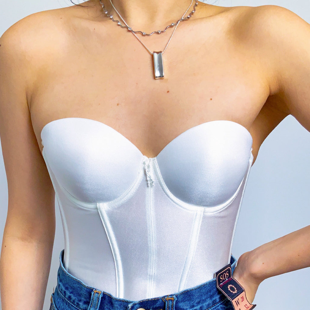 90S 00S VINTAGE SIMPLE CLASSIC CUP BONE BUSTIER CORSET TOP