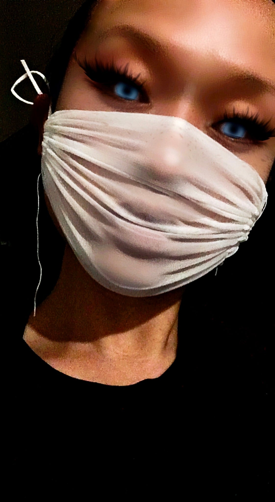 WHITE SHEER MASK FACE MASK WITH FAUX SUEDE LEATHER TIES