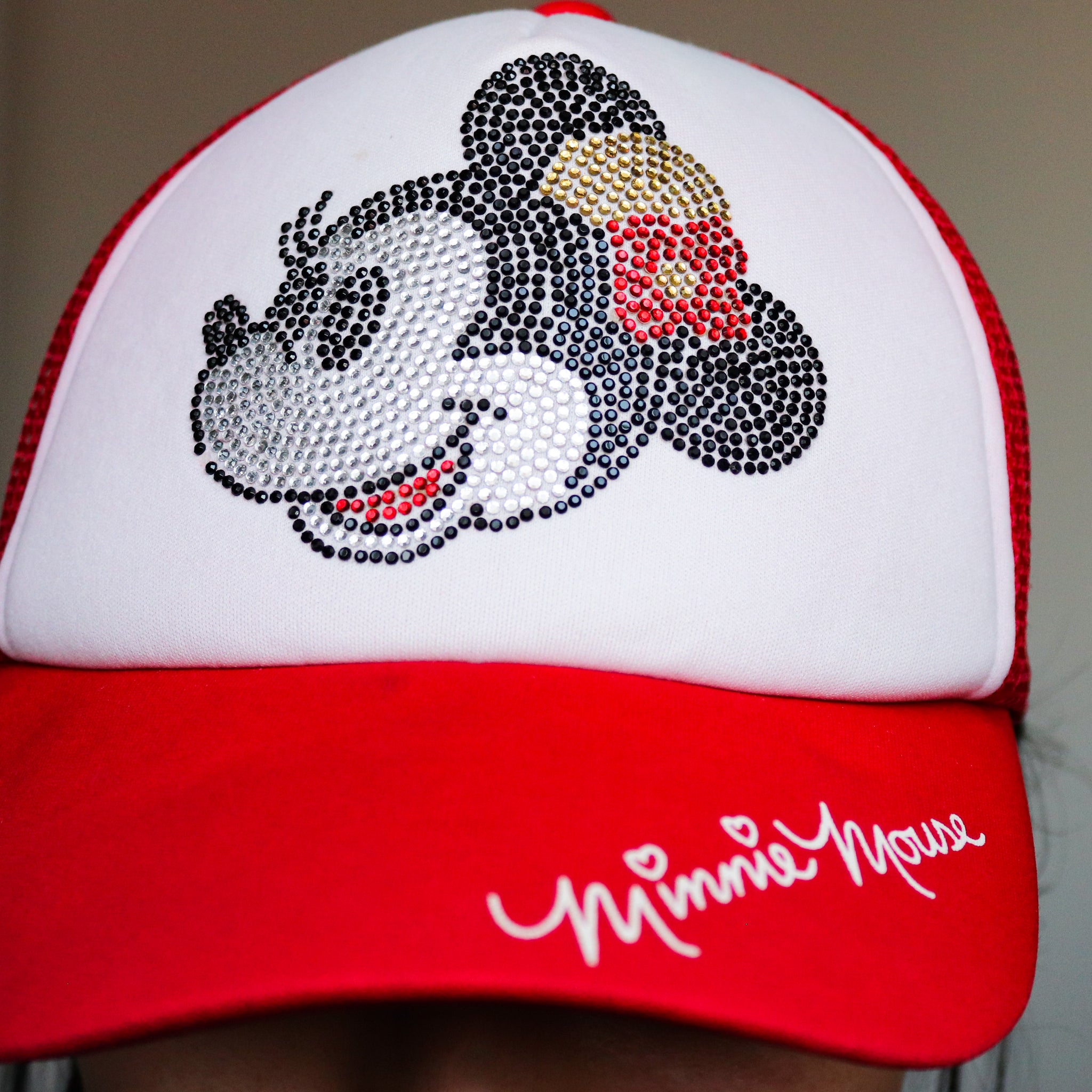 90s Y2k 00s VINTAGE DISNEY DIAMANTE STONES MINNIE MOUSE BASEBALL RED ADULT HAT