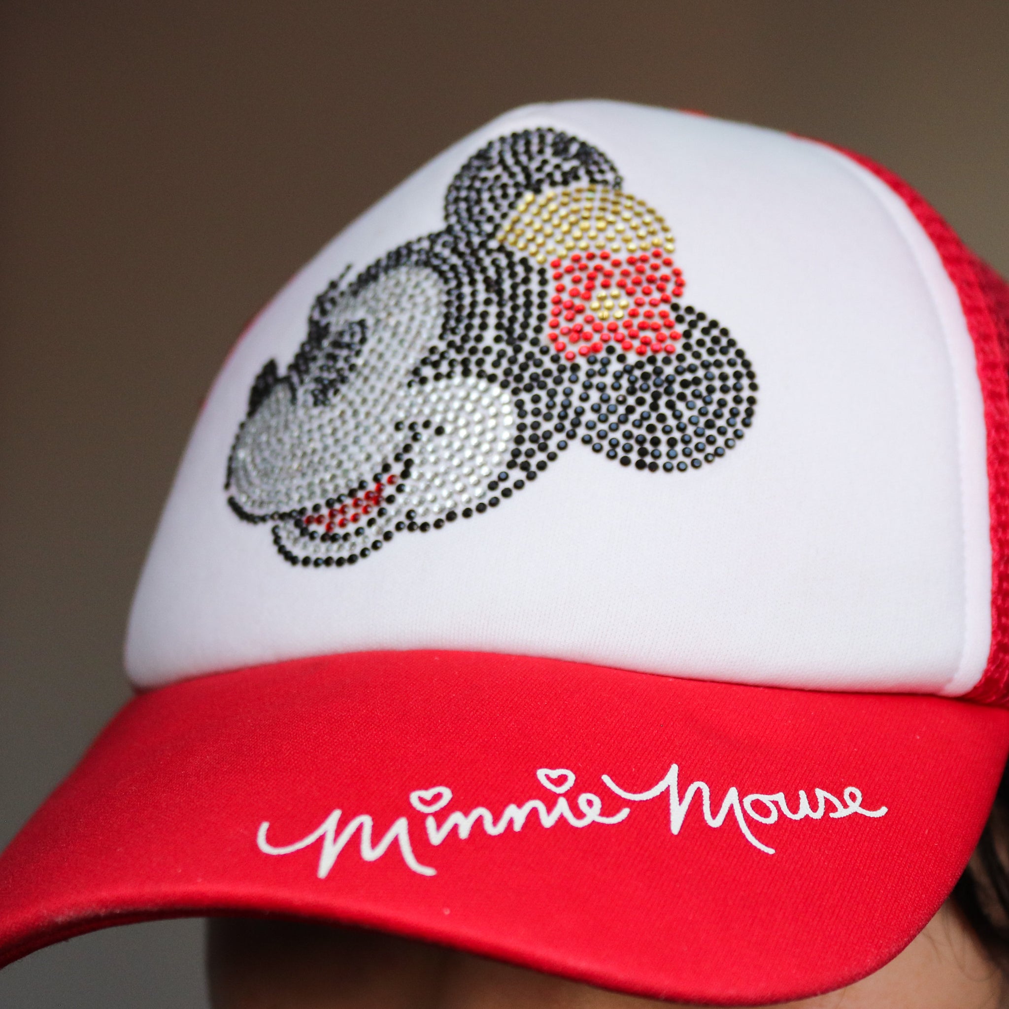 90s Y2k 00s VINTAGE DISNEY DIAMANTE STONES MINNIE MOUSE BASEBALL RED ADULT HAT
