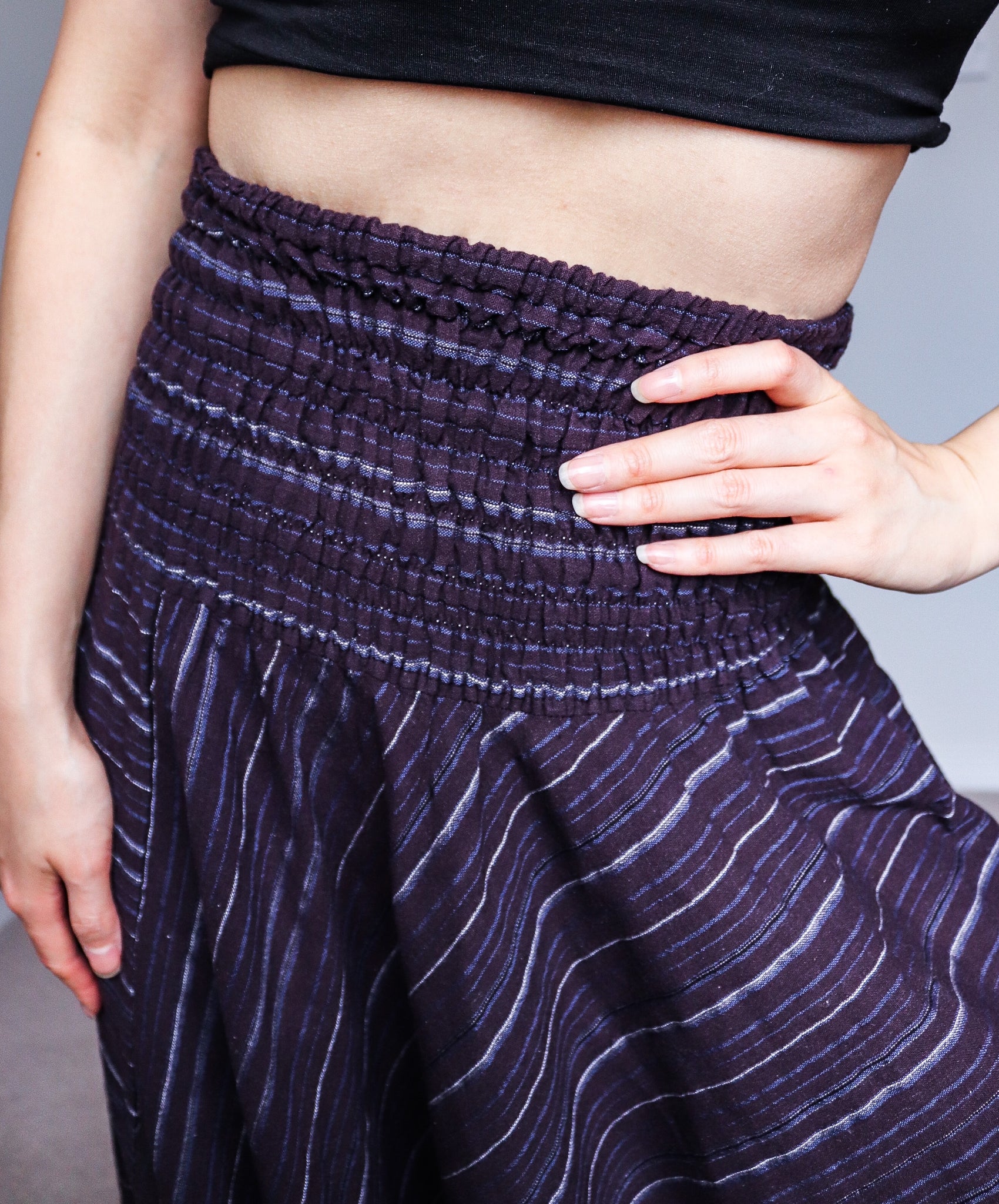 VINTAGE COTTON SHIRRING WAIST HAREM PANTS TROUSERS