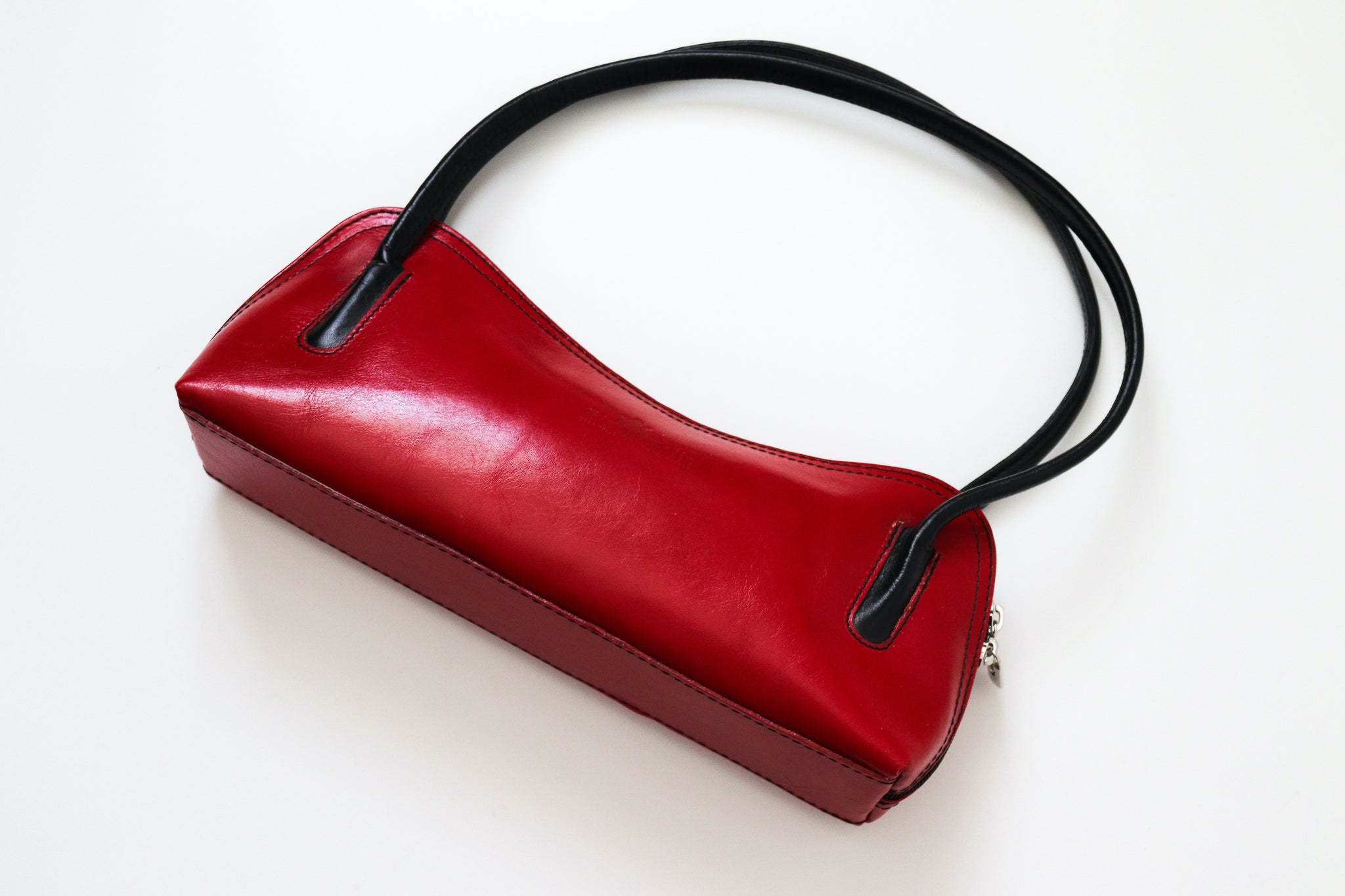 90S Y2K 2000S VINTAGE LIA TALIA RED REAL LEATHER LONG SHOULDER BAG