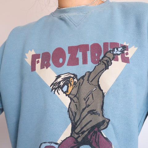 90S VINTAGE SKI BOARD ILLUSTRATION BLUE LONG SLEEVES JUMPER SWEATER