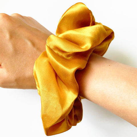 MUSTARD YELLOW SATIN SCRUNCHIE HAIRBAND HAIR ACCESSORIES