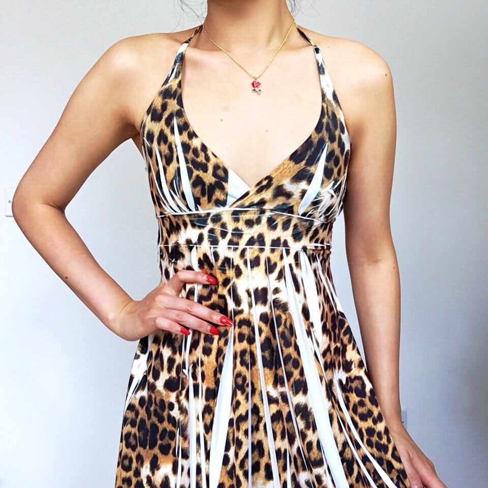 90S LEOPARD ANIMAL HALTER LYCRA DRESS