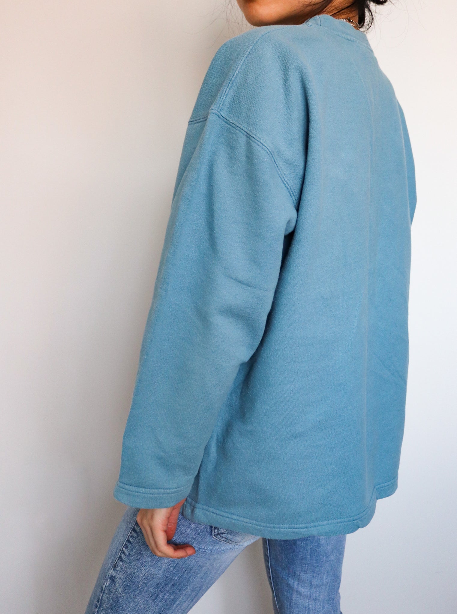 90S VINTAGE SKI BOARD ILLUSTRATION BLUE LONG SLEEVES JUMPER SWEATER