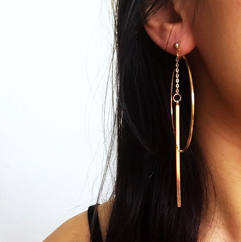 LARGE HOOPS BAR PENDANT EARRINGS