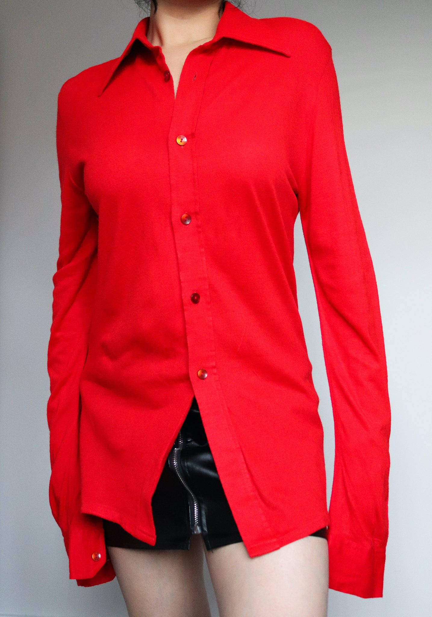 90S VINTAGE RED LONG SLIM FIT SHIRT TOP