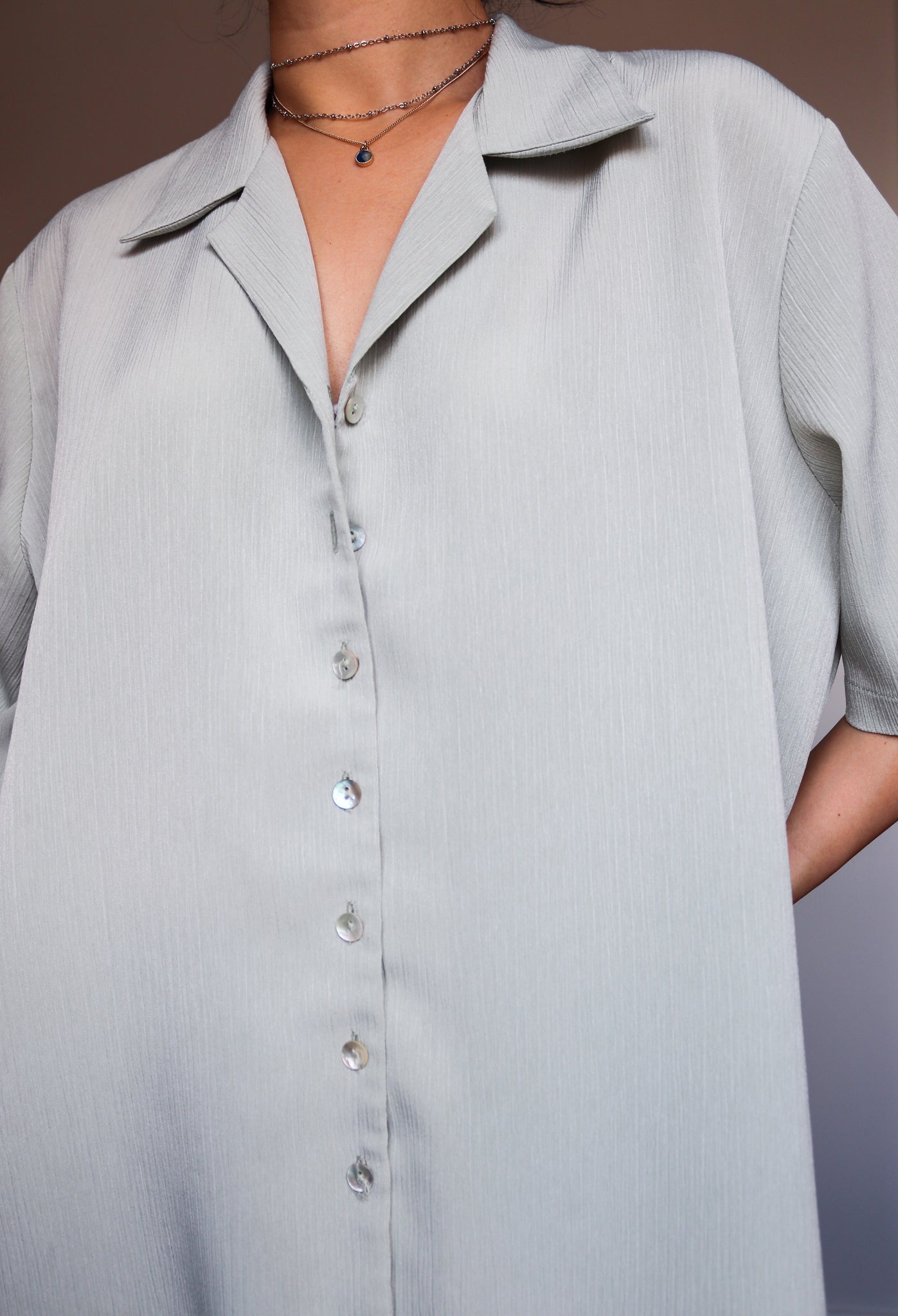 VINTAGE PALE GREEN RELAXED BOX FIT BOXY TEXTURED FABRIC SHORT SLEEVES SHIRT BLOUSE TOP