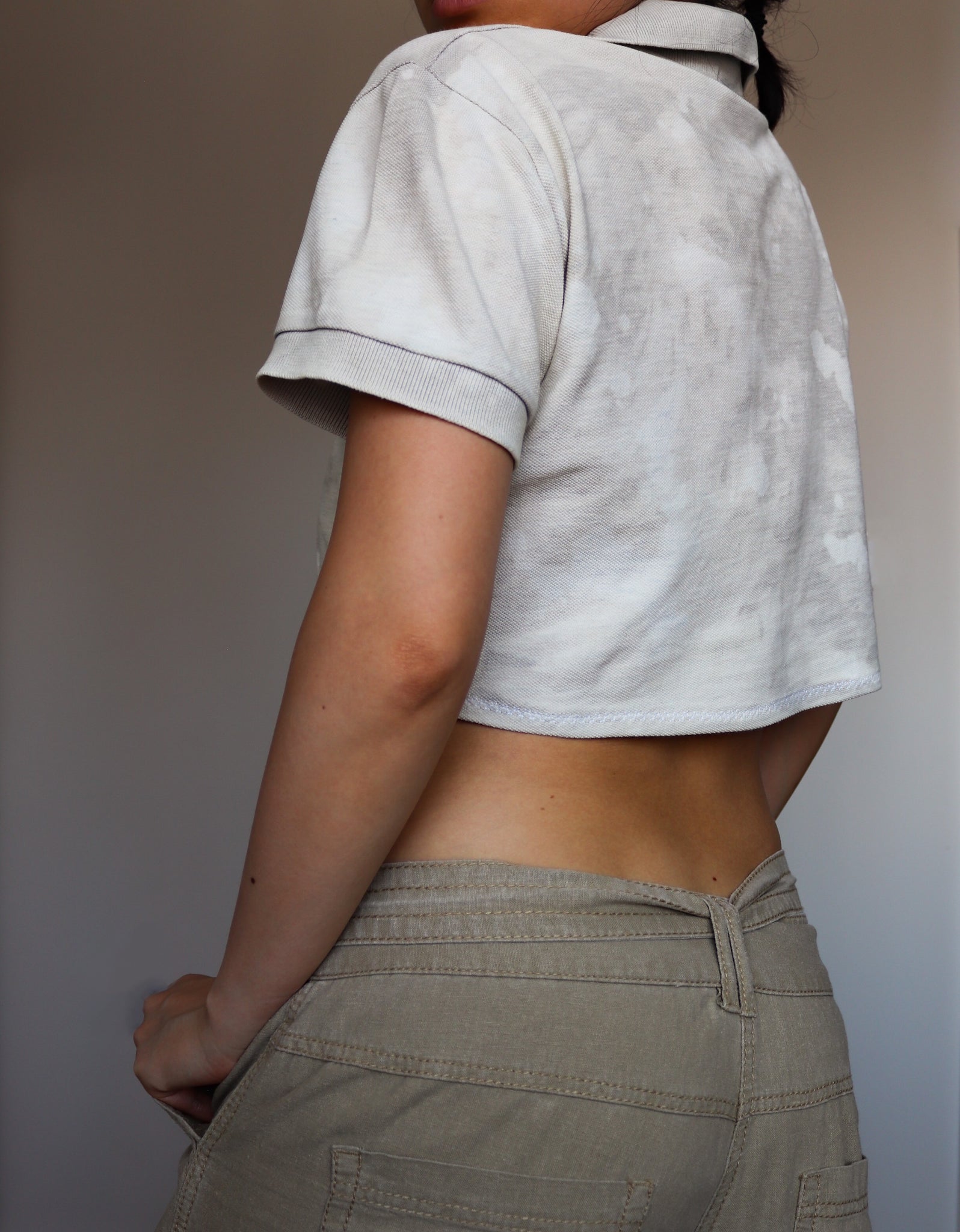 grey multi  colour polo crop short tee t shirt top