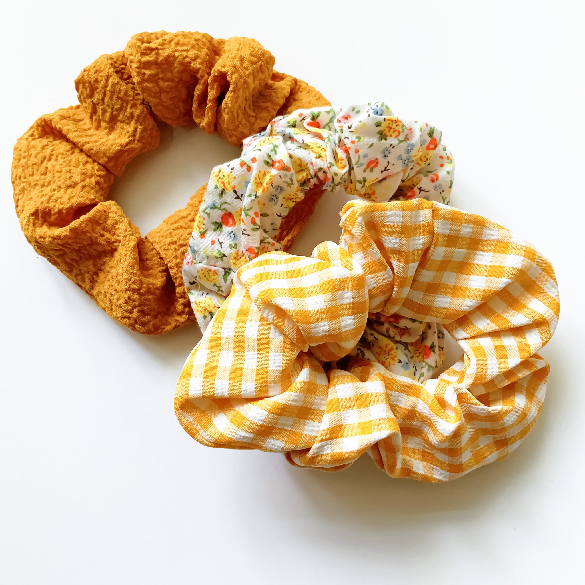 CUTE FLORAL YELLOW CHECK SCRUNCHIE HAIRBAND SET HAIR ACCESSORIES
