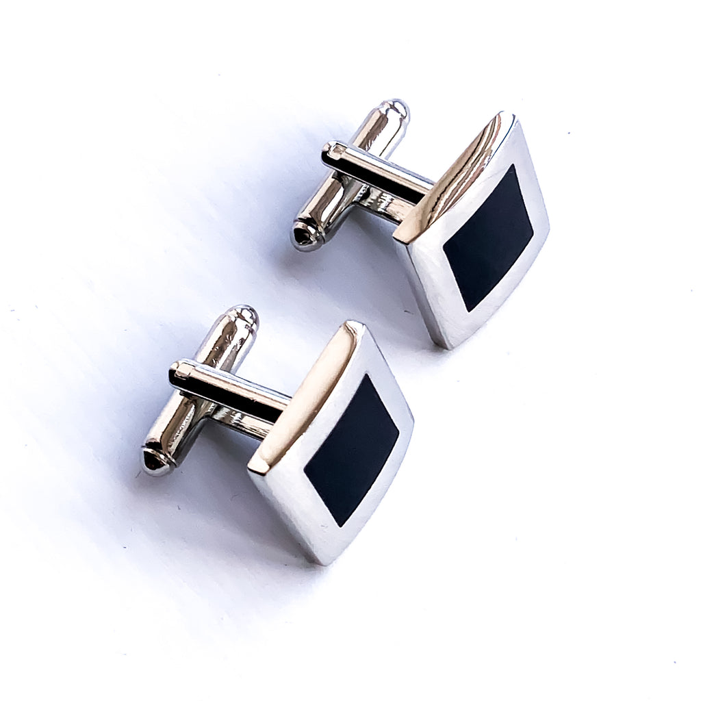 MEN SQUARE SILVER BLACK SIMPLE CUFFLINKS